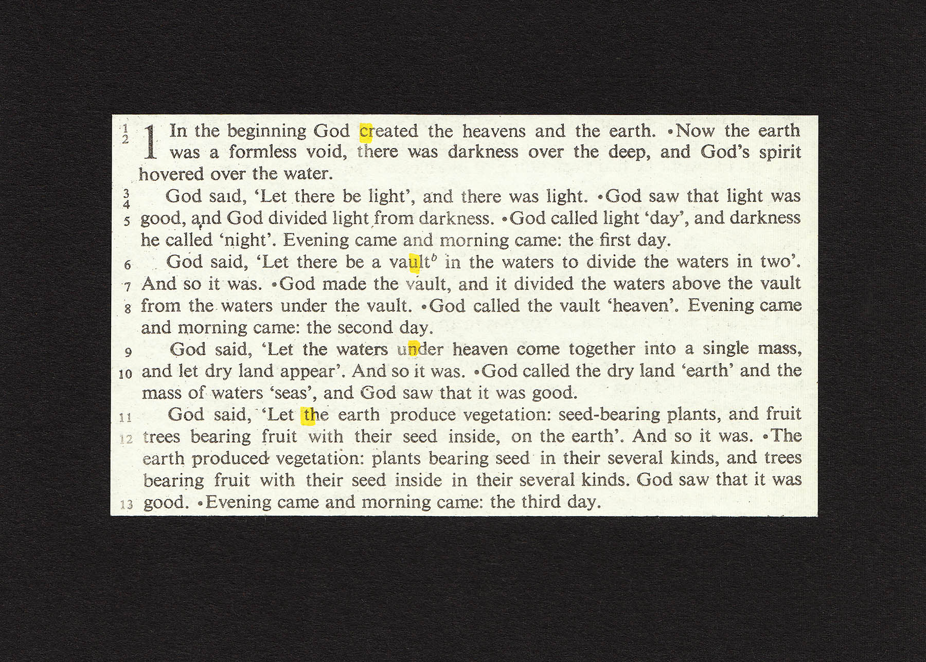 Passage from Genesis with the letters C U N T highlighted in yellow