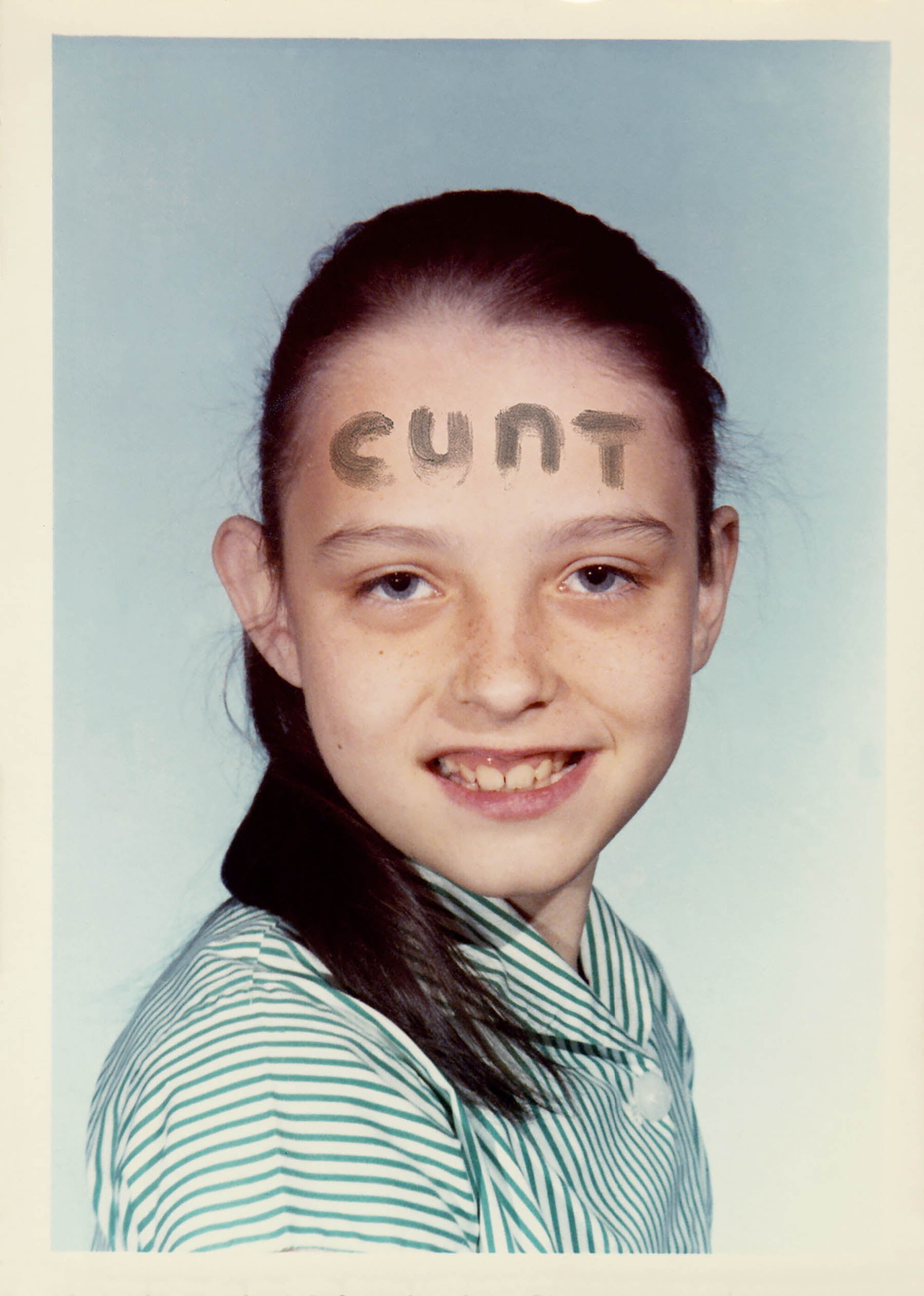 Vintage 1970's school photo of a girl with cunt in ash on her forehead