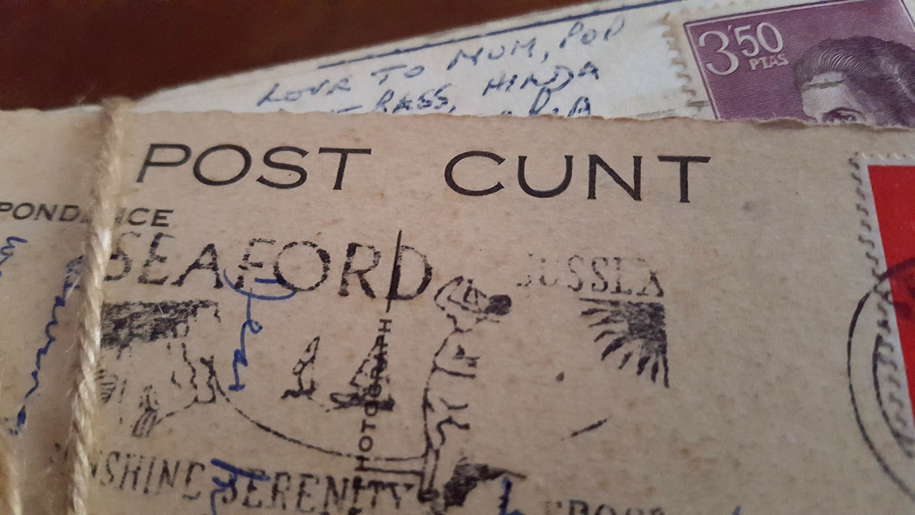 Post card with cunt replacing card